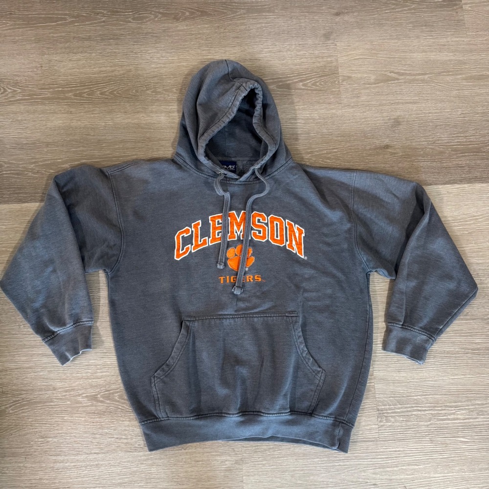 Vtg Old Varsity Brand Clemson Tigers Hoodie Mens L Gray Pullover Sweatshirt